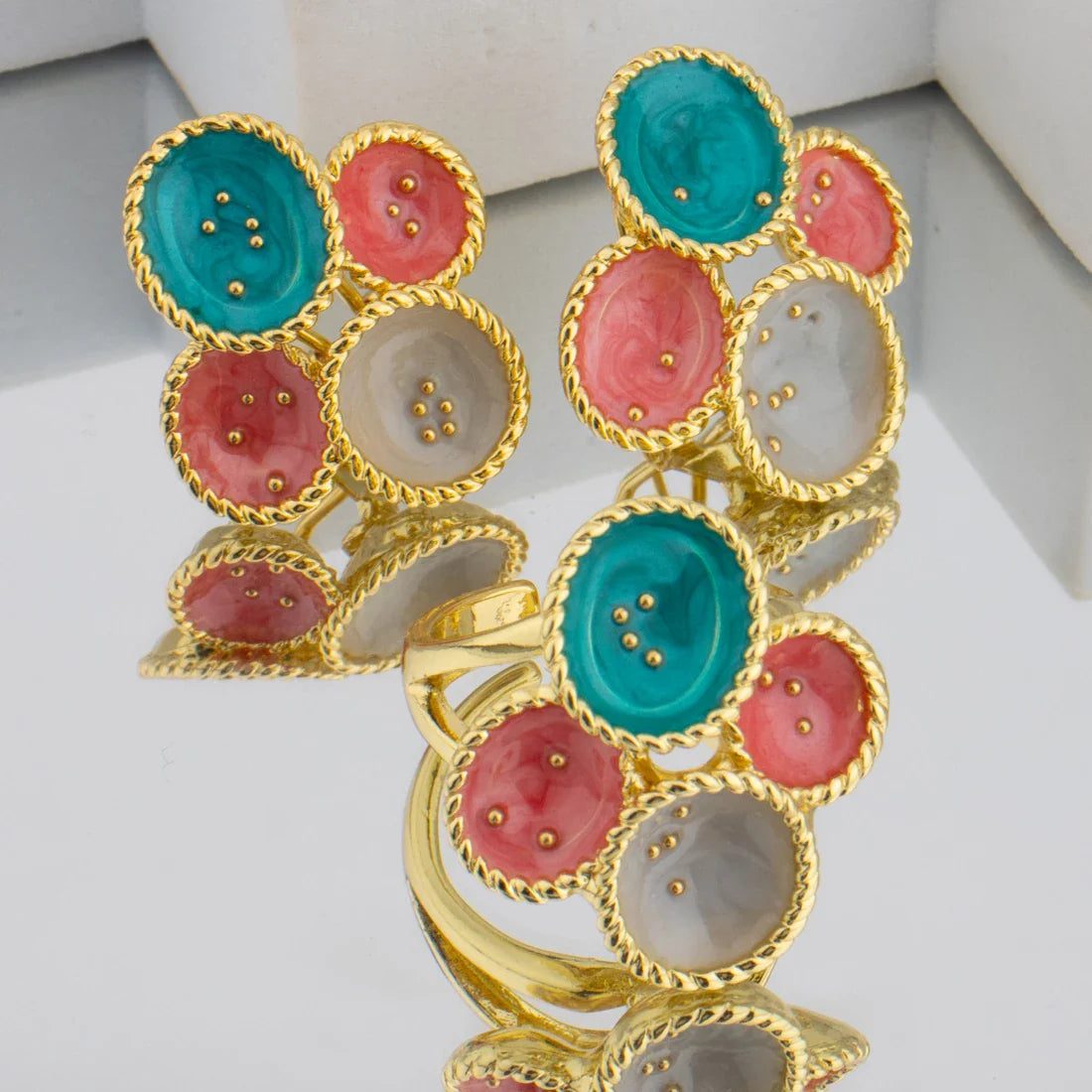 Gold Color Dopamine Color Women Jewelry Set For Earrings and Ring Nigeria Party Wedding Banquet Festival Gift Christmas