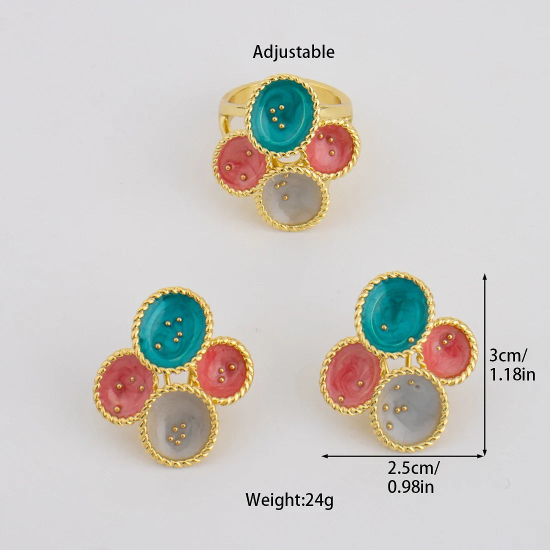 Luxury Gold Plated Flowers Jewelry Set Shape for Women Earrings&Ring Gift for Wedding Party Anniversary Women's Day Celebration