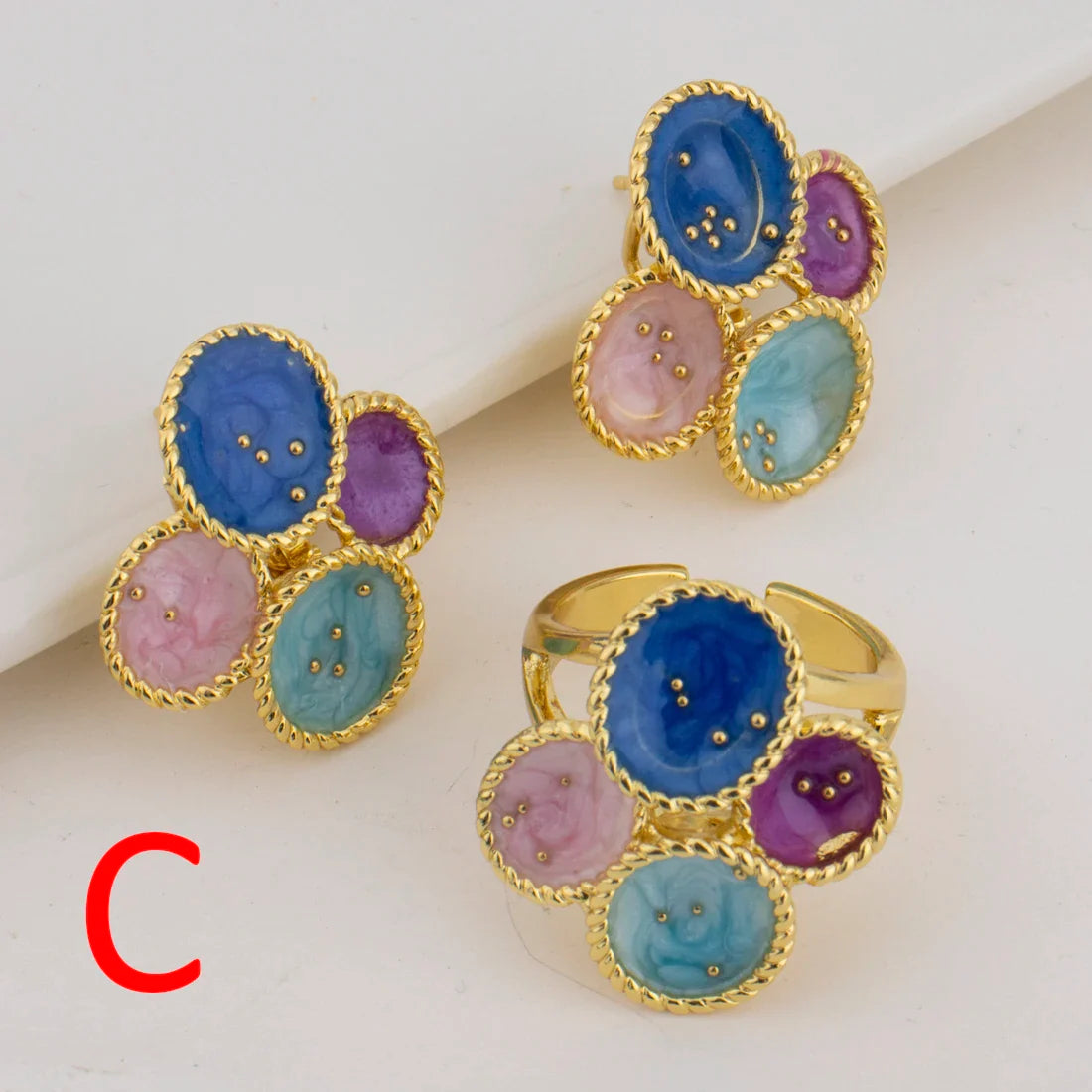 Luxury Gold Plated Flowers Jewelry Set Shape for Women Earrings&Ring Gift for Wedding Party Anniversary Women's Day Celebration