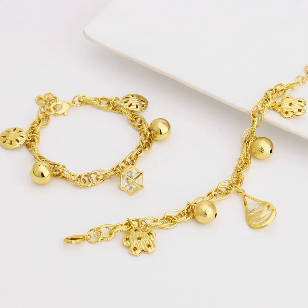 Luxury Gold Color Bangles Noble Women's Stainless Steel Jewelry Zircon Pendant Handmade Link Chain For African Party Wedding