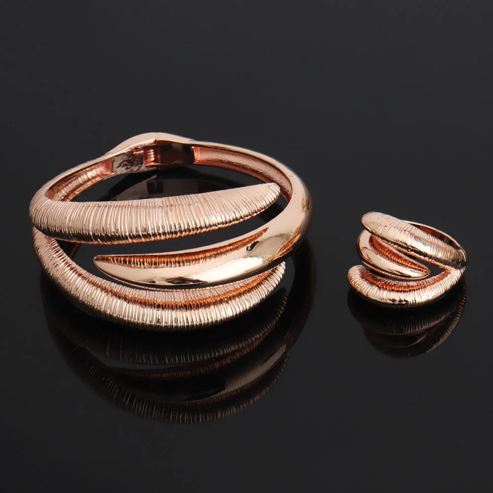 Luxury Gold Color Dragon Claw Shape Bangle Ring Set for Women Man Dubai Nigeria Noble Bracelet Rings Design Jewelry Gift Party