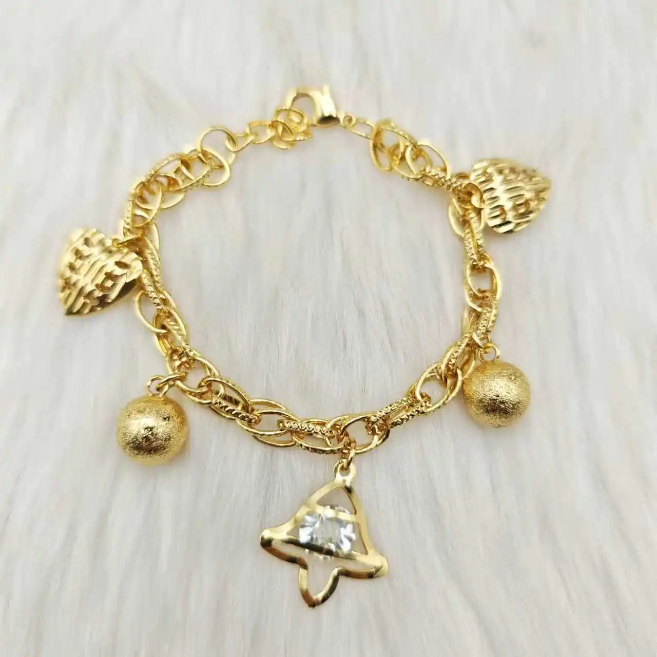 Luxury Gold Color Bangles Noble Women's Stainless Steel Jewelry Zircon Pendant Handmade Link Chain For African Party Wedding