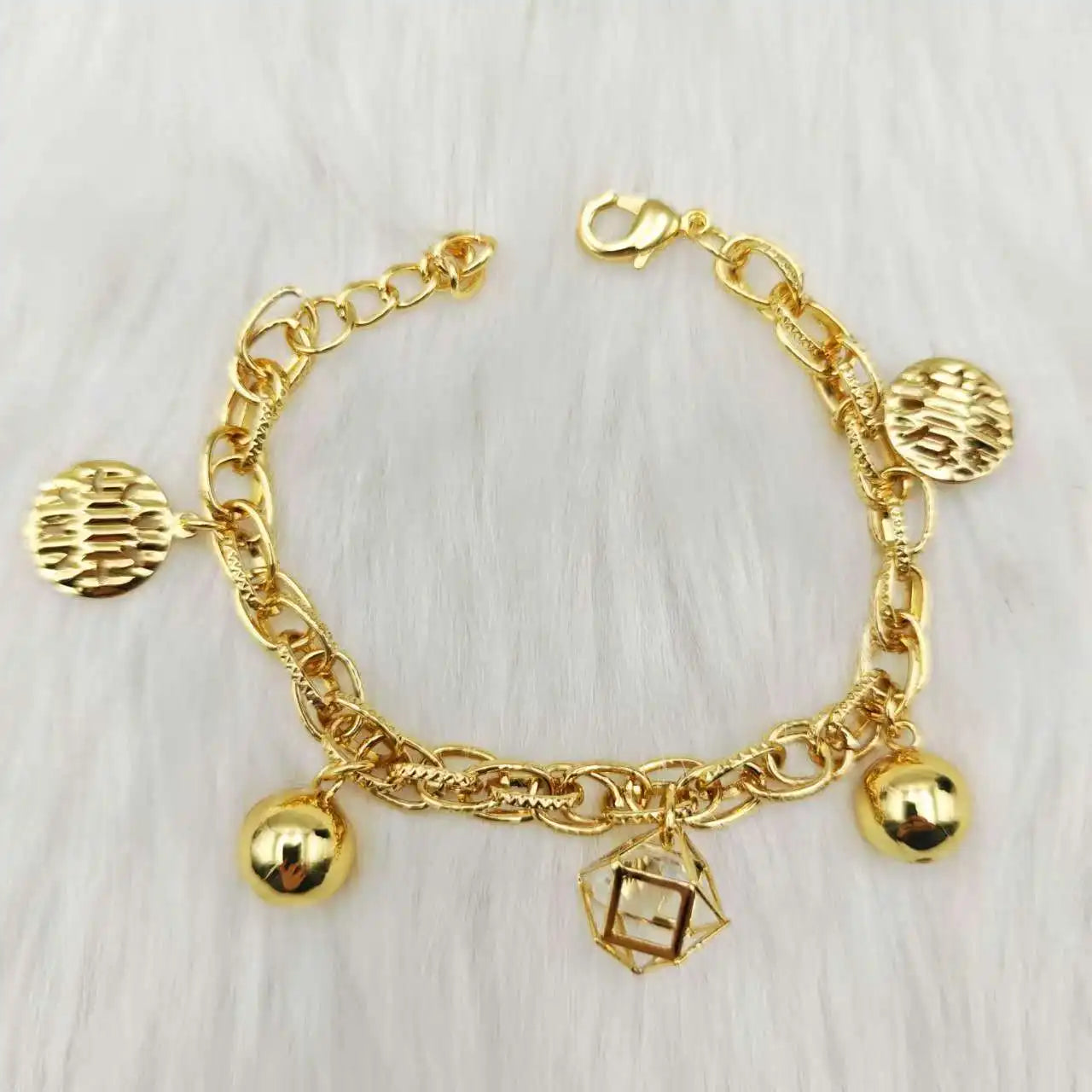 Luxury Gold Color Bangles Noble Women's Stainless Steel Jewelry Zircon Pendant Handmade Link Chain For African Party Wedding
