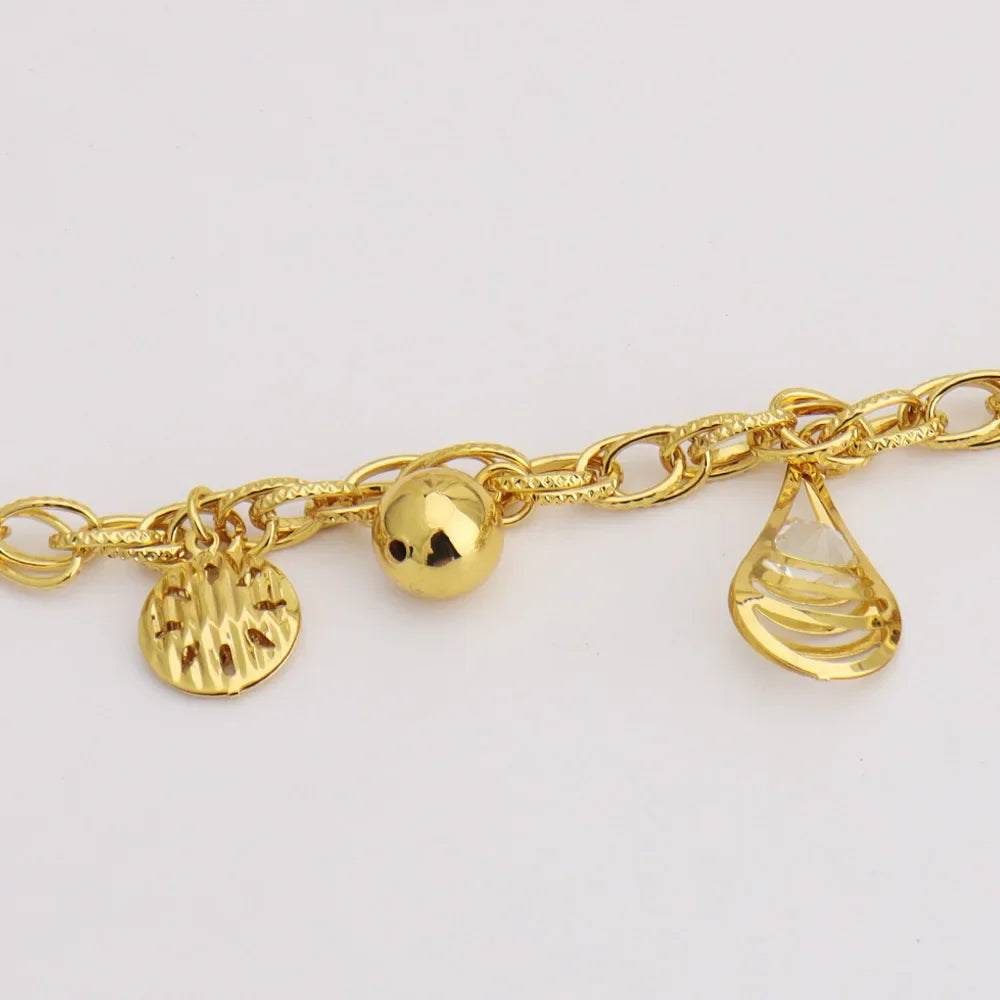 Luxury Gold Color Bangles Noble Women's Stainless Steel Jewelry Zircon Pendant Handmade Link Chain For African Party Wedding