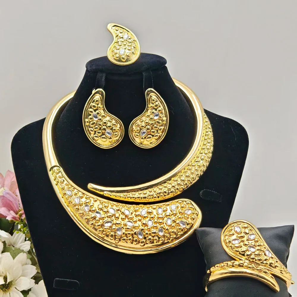 Africa Luxury Women Jewelry Set Ethiopia Multicolour Zircon Water Droplet Shape Necklace Earrings Bangle Ring Party Easter Gift