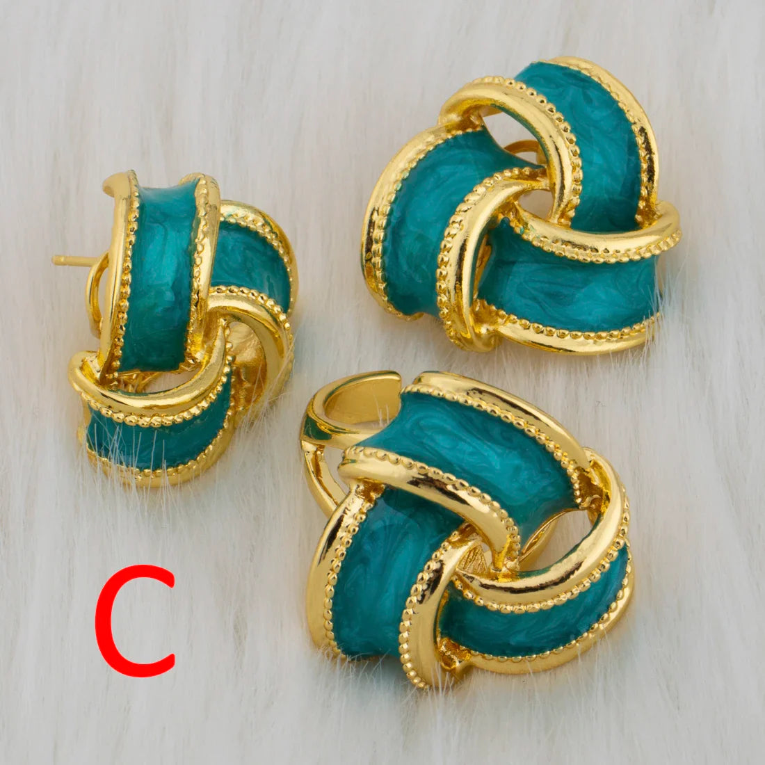 Mushroom Shape Women Earrings Ring Congo Africa Luxury Jewelry Set Advanced Gold Plated Ring Banquet Women's Day Wedding Party