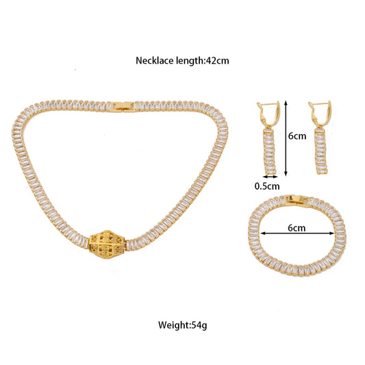 2025 Dubai New Fashion Women Jewelry Set Africa Shiny Earrings Bracelet Gold Color Necklace Gift For Party Banquet Anniversary
