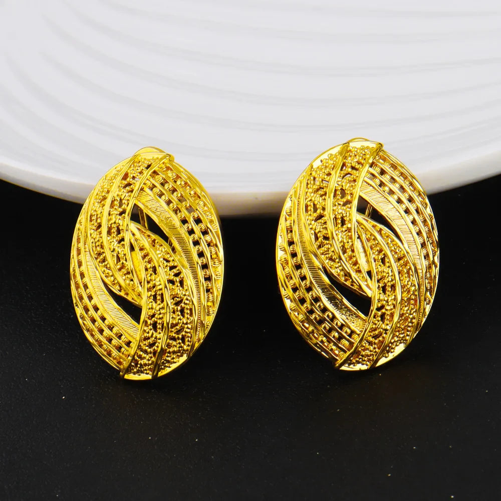Low-key Luxury Gold Plated Necklace Ring Earrings Jewelry Set for Women Girl Noble Design Jewelry Accessories Gift For Party
