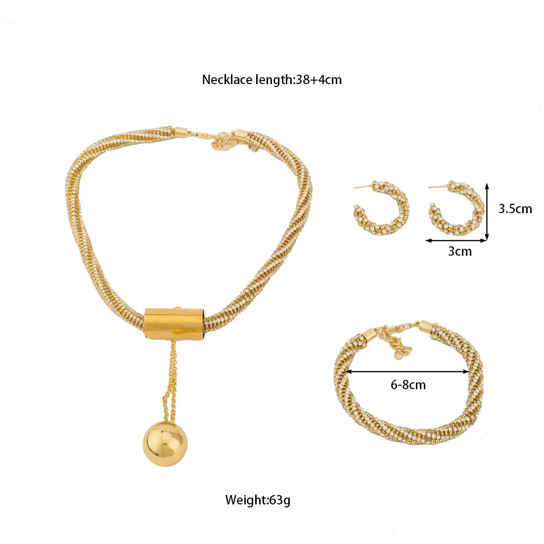 Gold Color Necklace Bangle Ring Earrings Jewelry Set For Women Girl Luxury Elegant Noble Design Jewelry Gift For Party Wedding
