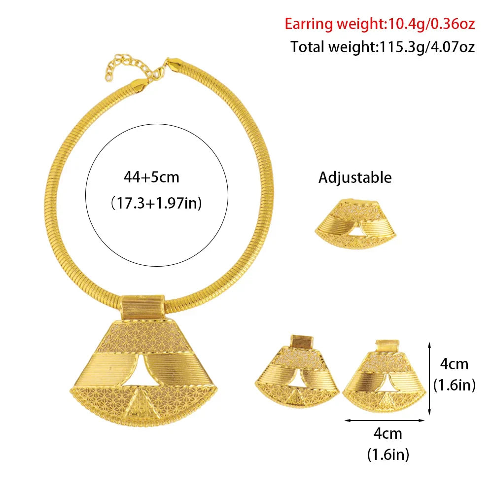 Dubai Luxury Gold Color Shining Necklace Earrings Ring Set for Women Noble Fashion Design Jewelry Gift for Party Nigeria Bride