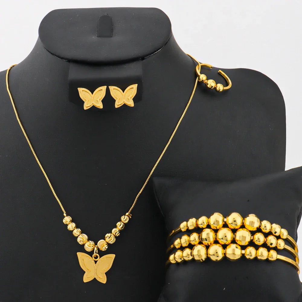 2025 Women's Earrings Bracelets Necklace and Ring Romantic Butterfly shape Gold Color Jewellery Set For Party Women's Day