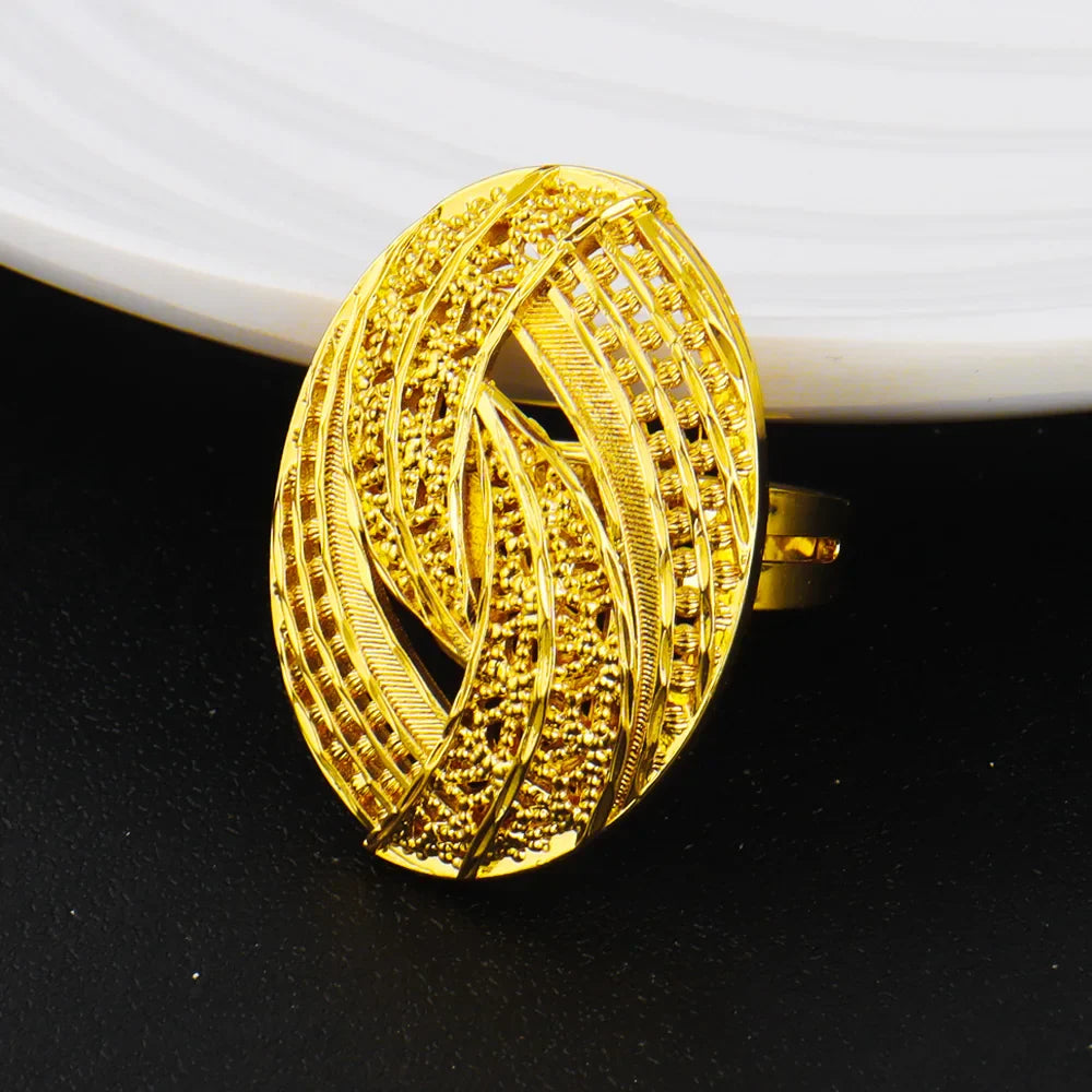 Low-key Luxury Gold Plated Necklace Ring Earrings Jewelry Set for Women Girl Noble Design Jewelry Accessories Gift For Party