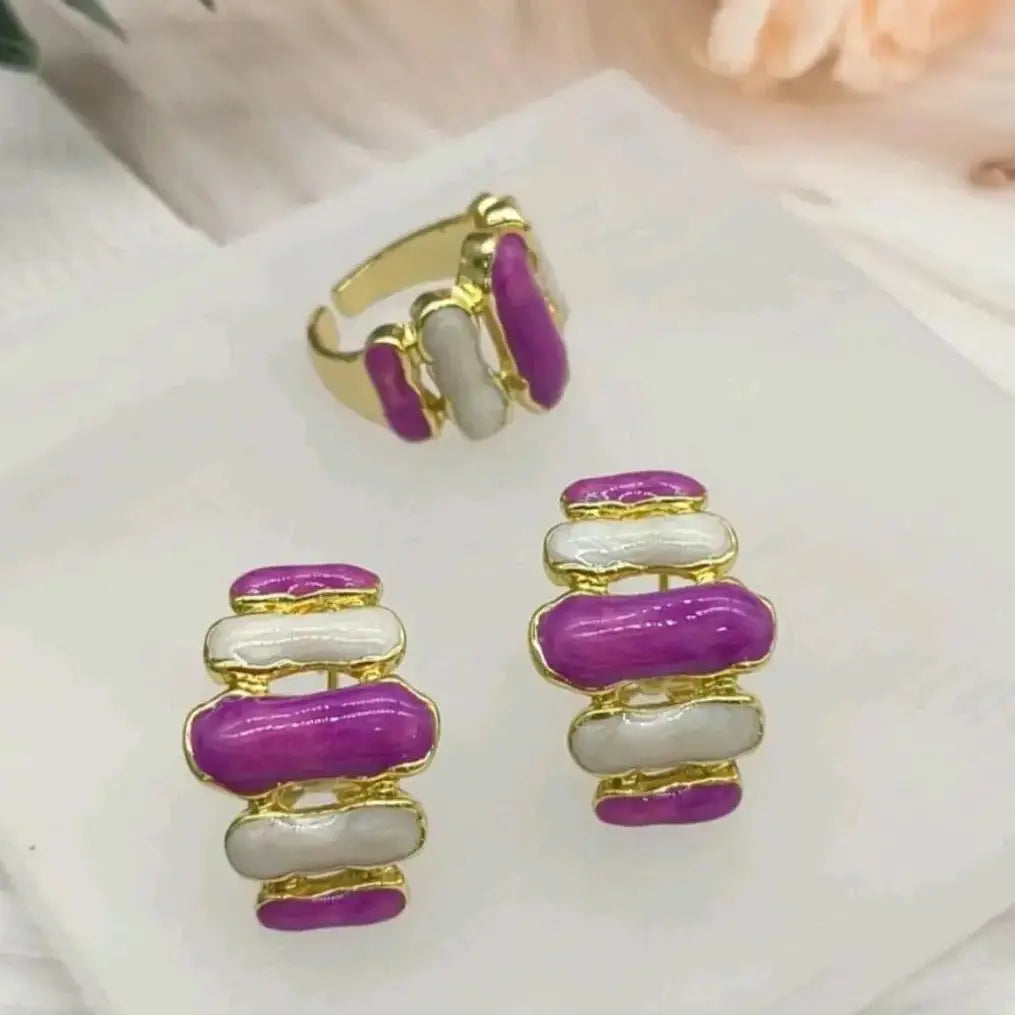 Colorful Women Earrings Ring Congo Africa Trendy Earrings Jewelry Advanced Shine Gold Plated Ring Women's Day Wedding Party