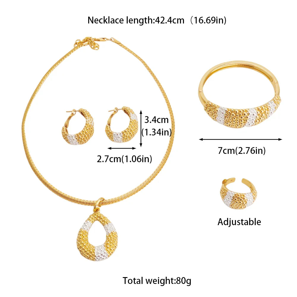 Africa Fashion Gold Plated Bangle Ring Earrings Necklace for Women Arab Multiple Beads Design Wedding Party Easter Jewelry Gift