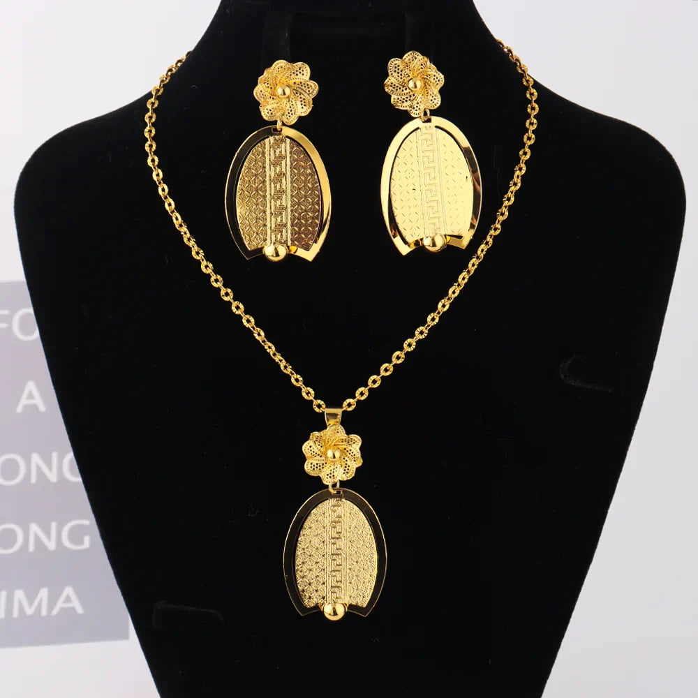 Luxury Gold Plated Jewelry Set Women Gold Color Necklace Set Italian Jewellery Sets Bride Necklace and Earrings African Gift