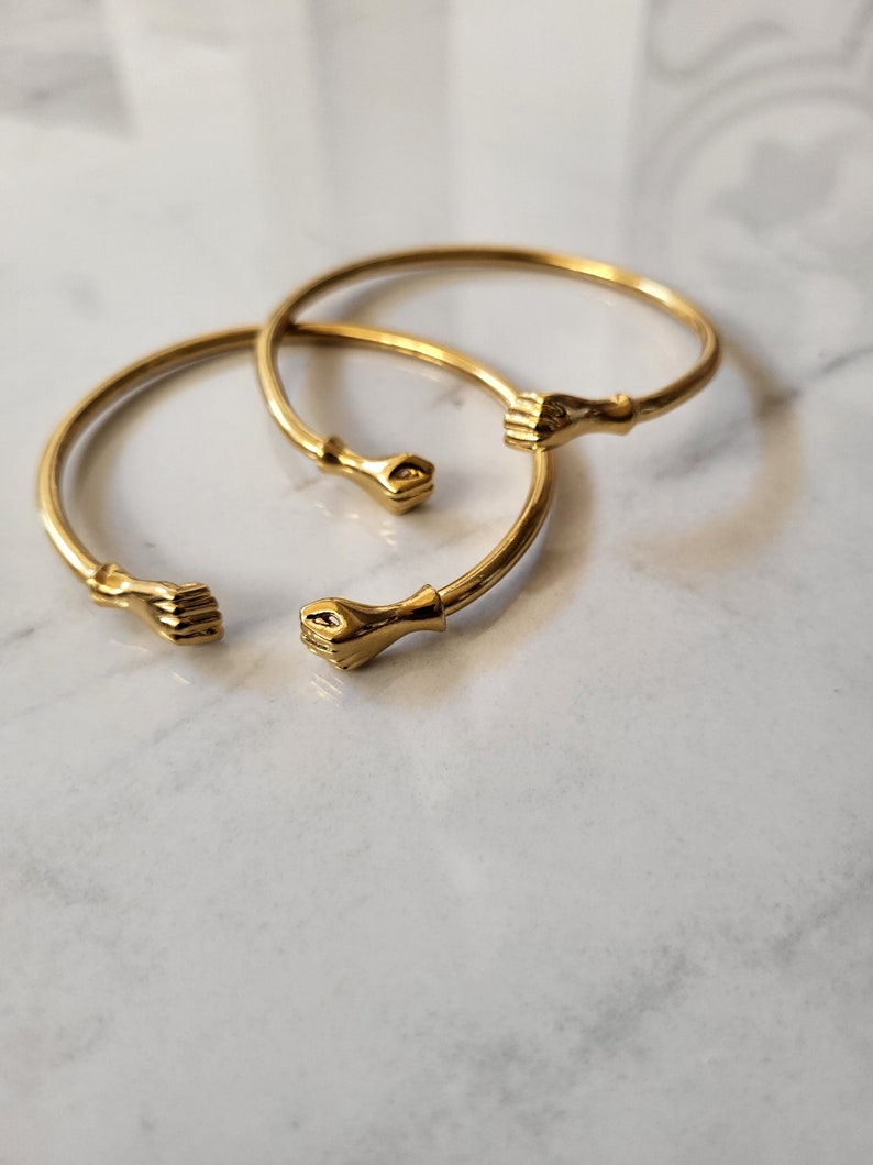 Yueming 18k Gold Plated Fist Bangle, Stackable Bracelets, Boho African Statement Bangles