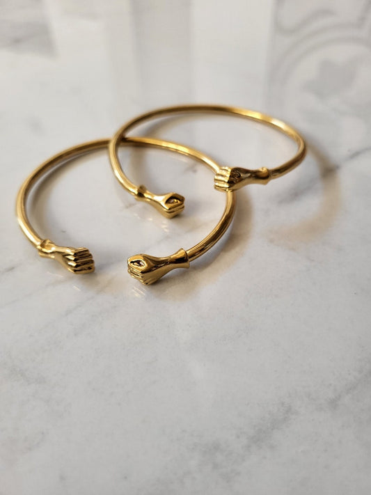 Yueming 18k Gold Plated Fist Bangle, Stackable Bracelets, Boho African Statement Bangles