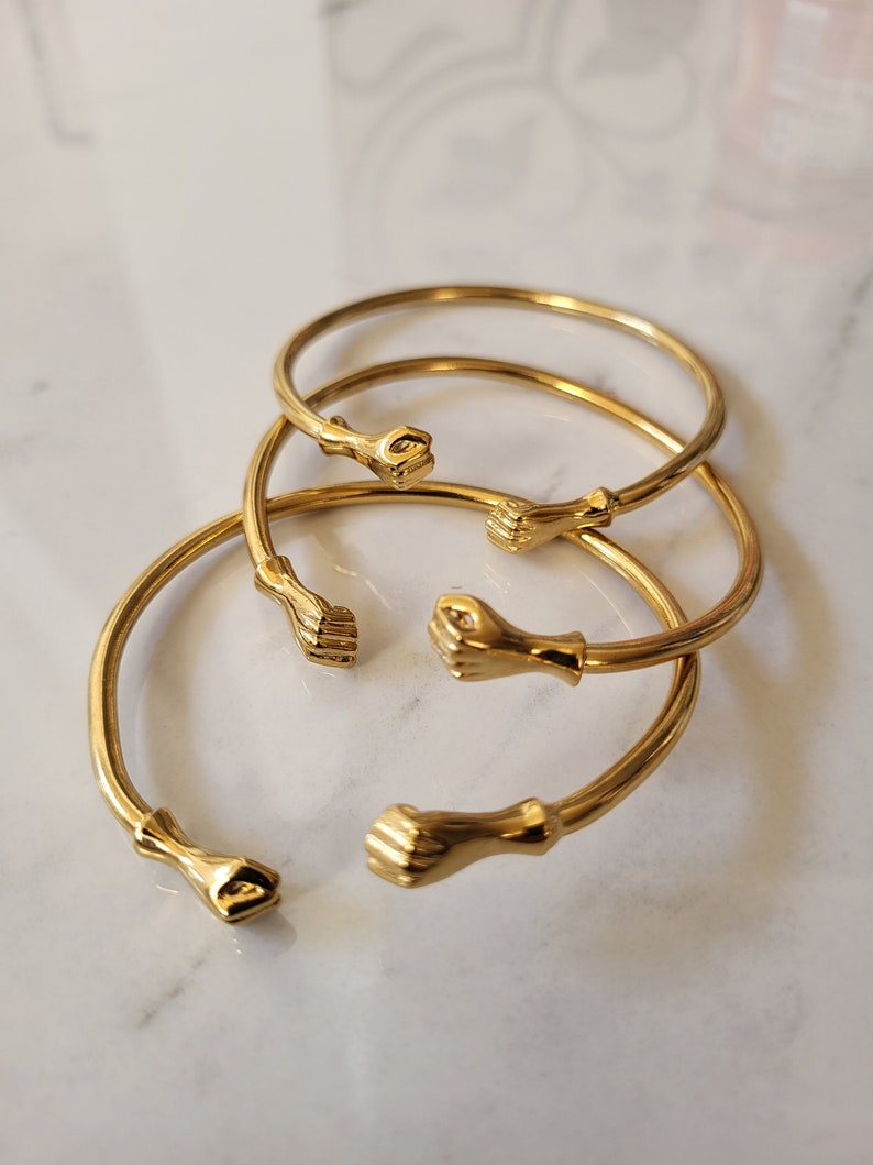 Yueming 18k Gold Plated Fist Bangle, Stackable Bracelets, Boho African Statement Bangles
