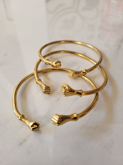 Yueming 18k Gold Plated Fist Bangle, Stackable Bracelets, Boho African Statement Bangles