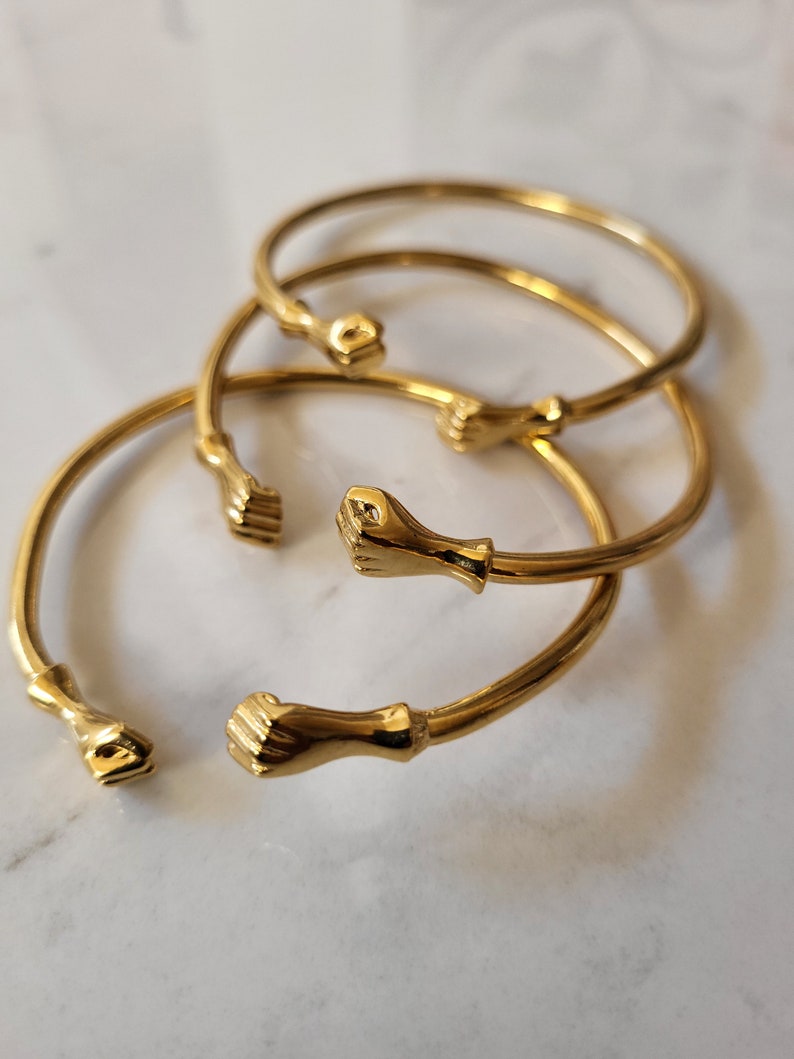 Yueming 18k Gold Plated Fist Bangle, Stackable Bracelets, Boho African Statement Bangles
