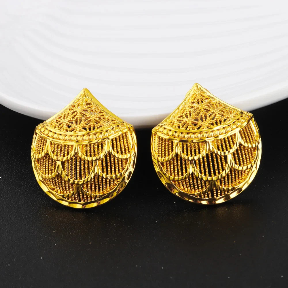 Stainless Steel Women's Necklace Earrings Ring 3PCS Set Vintage Design Jewelry Party Wedding Gifts for Nigeria Girl Bride
