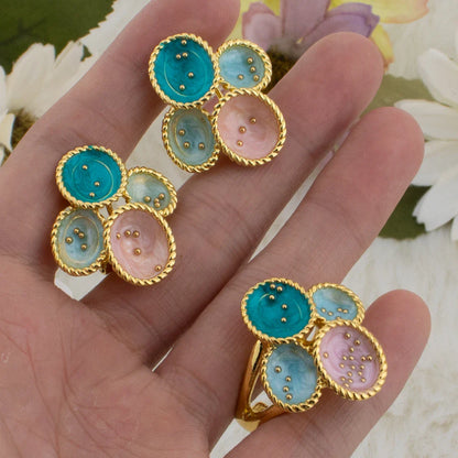 Gold Color Dopamine Color Women Jewelry Set For Earrings and Ring Nigeria Party Wedding Banquet Festival Gift Christmas
