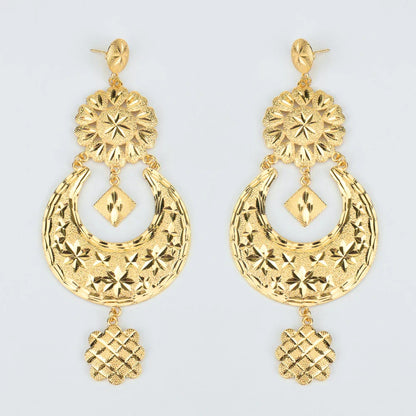 YM Jewelry Set for Woman Dubai 18k Gold Color Large Drop Earrings Pendant Necklace Banquet Wedding Party Accessories Daily Wear - YUEMING JEWELRY