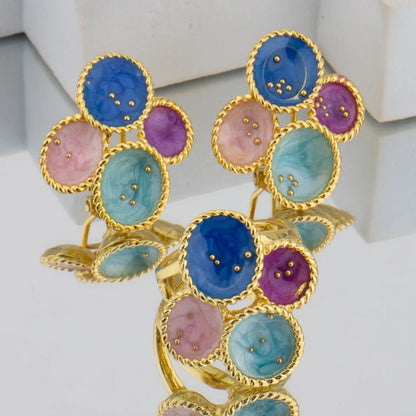 Gold Color Dopamine Color Women Jewelry Set For Earrings and Ring Nigeria Party Wedding Banquet Festival Gift Christmas