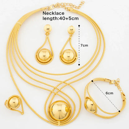 Italian Weddings Party Jewelry Set for Women 18k Gold Color Big Necklace Beads Earrings with Bangle Ring 4Pcs Set for Engagement - YUEMING JEWELRY