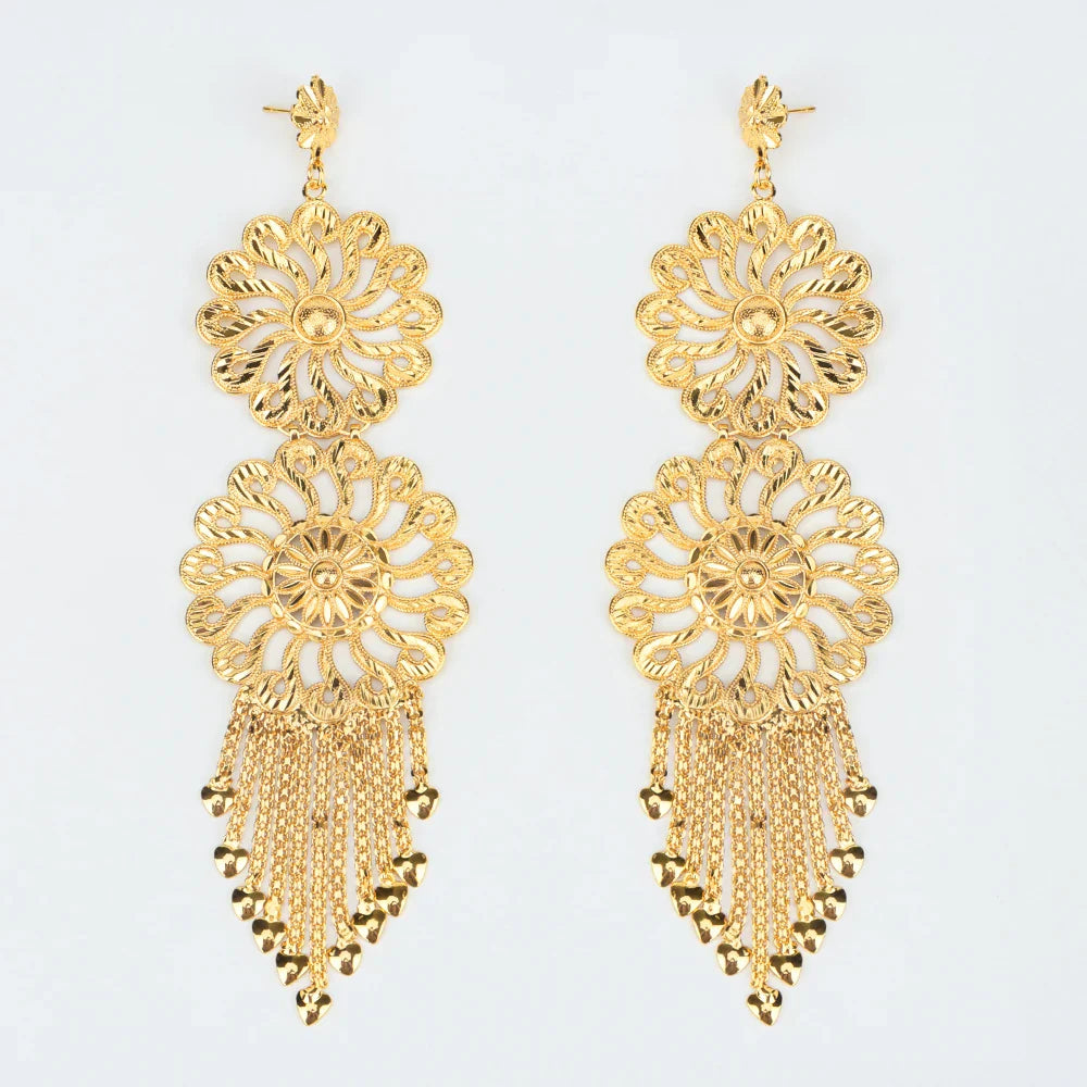 YM Jewelry Set for Woman Dubai 18k Gold Color Large Drop Earrings Pendant Necklace Banquet Wedding Party Accessories Daily Wear - YUEMING JEWELRY