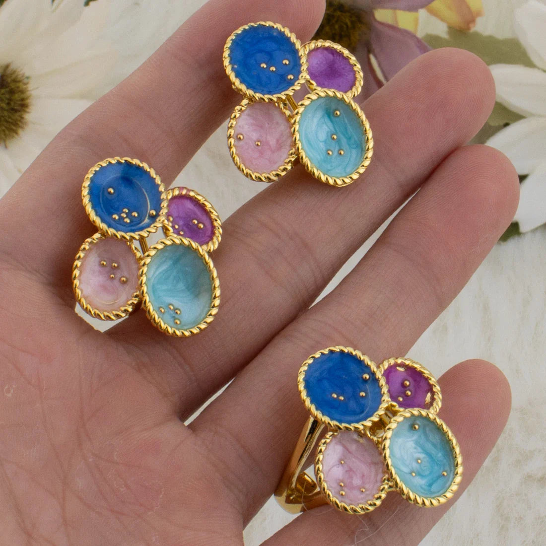 Gold Color Dopamine Color Women Jewelry Set For Earrings and Ring Nigeria Party Wedding Banquet Festival Gift Christmas