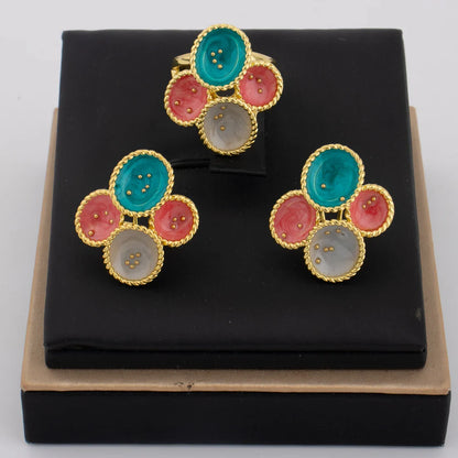 Gold Color Dopamine Color Women Jewelry Set For Earrings and Ring Nigeria Party Wedding Banquet Festival Gift Christmas