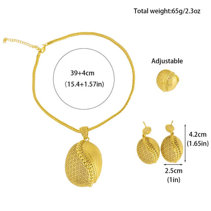 Ethiopia New Style Vintage 3Pcs Jewelry Sets Dragon Egg Shape Pendant Necklace Dubai Mystical Earrings Ring For Party Easter Gif