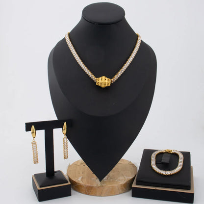 2025 Dubai New Fashion Women Jewelry Set Africa Shiny Earrings Bracelet Gold Color Necklace Gift For Party Banquet Anniversary