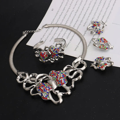Dubai Gold Color Silver Color Irregular Hollow out Shape Jewelry Set For Women Necklace Earrings Ring Bracelet For Party Wedding