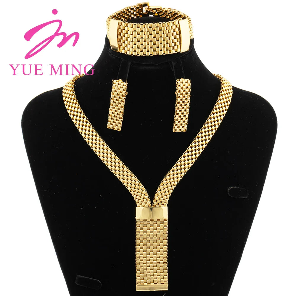18k Gold Plated Jewelry Set for Women Luxury Wedding Italian Jewellery Bride Necklace Earring Bracelet African Jewelry Accessory - YUEMING JEWELRY