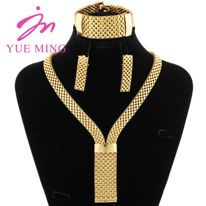18k Gold Plated Jewelry Set for Women Luxury Wedding Italian Jewellery Bride Necklace Earring Bracelet African Jewelry Accessory - YUEMING JEWELRY
