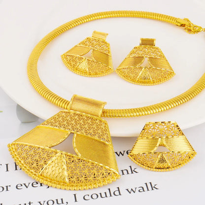 Dubai Luxury Gold Color Shining Necklace Earrings Ring Set for Women Noble Fashion Design Jewelry Gift for Party Nigeria Bride