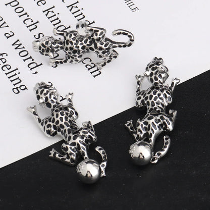 Nigerian Sliver Color Huge Leopard Shape Jewelry Set Exaggerate Africa Woman Necklace Earring Ring Bangle Easter Party Gift