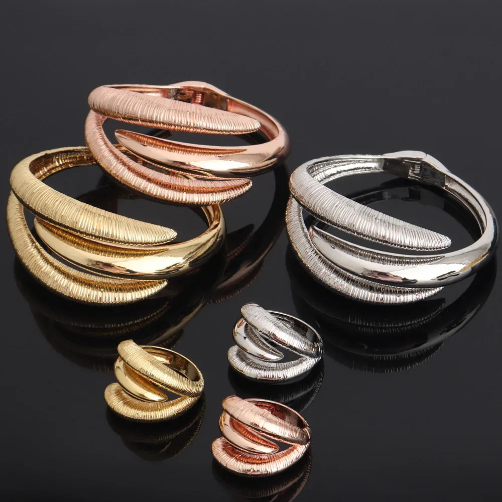 Luxury Gold Color Dragon Claw Shape Bangle Ring Set for Women Man Dubai Nigeria Noble Bracelet Rings Design Jewelry Gift Party