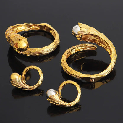 Bracelet For Women Gold Plated Woven Pattern Copper Zircon Bangle And Ring Dubai Jewelry Nigeria Trending Wedding Party Gift