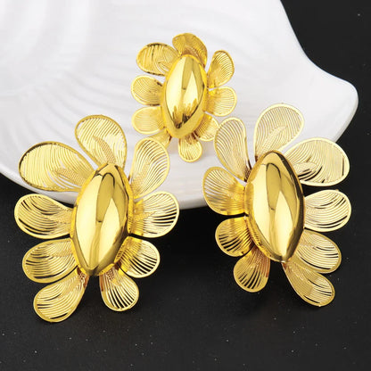 Luxury Shining Gold Color Earrings Ring Set for Women Bride Nigeria Noble Design Jewelry Gift for Wedding Party Accessories