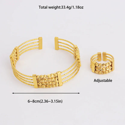 Luxury Dubai Gold Color Bangle And Ring For Women Noble Hollow Out Design Jewelry Set For Easter Gifts Wedding Arabic Party