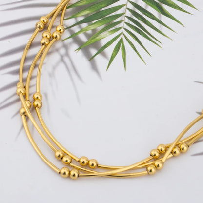 New Fashion Gold Color 3Pcs Line Jewelry Set For Women Elegant Little Pearl Earrings Bracelet Necklace Gift For Party Banquet