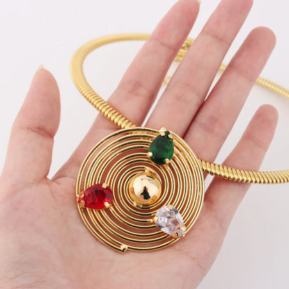 Dubai Luxury Gold Plated Round Shape Noble Women Jewelry Set With Bangle Necklace Ring Earrings Exclusive Design Festival Gift