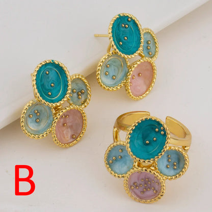 Luxury Gold Plated Flowers Jewelry Set Shape for Women Earrings&Ring Gift for Wedding Party  Anniversary Women's Day Celebration