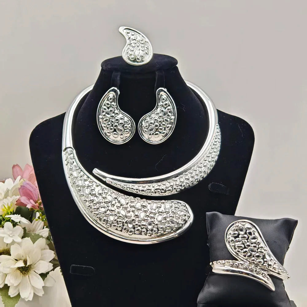 Africa Luxury Women Jewelry Set Ethiopia Multicolour Zircon Water Droplet Shape Necklace Earrings Bangle Ring Party Easter Gift