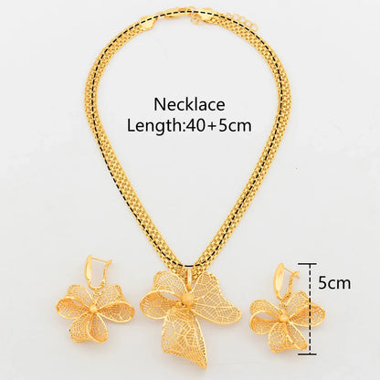 YM Dubai Gold Color Jewelry Sets for Women Copper Necklace Earrings Bowknot Pendant African Bridal Wedding Jewelry Accessories - YUEMING JEWELRY