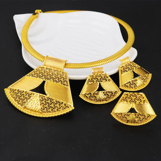Spring Promotion Nigerian Women Jewelery Dubai Luxury Trapezoid Earrings Bridal Necklace Ring Easter Mother's Day Wedding Gift