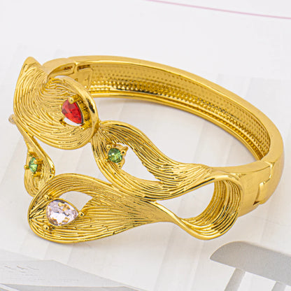 Dubai Luxury Gold Colour 4Pcs Jewelry Set Colored Gemstones Necklace Earrings Bracelet Ring Gift for Women's Day Party Wedding